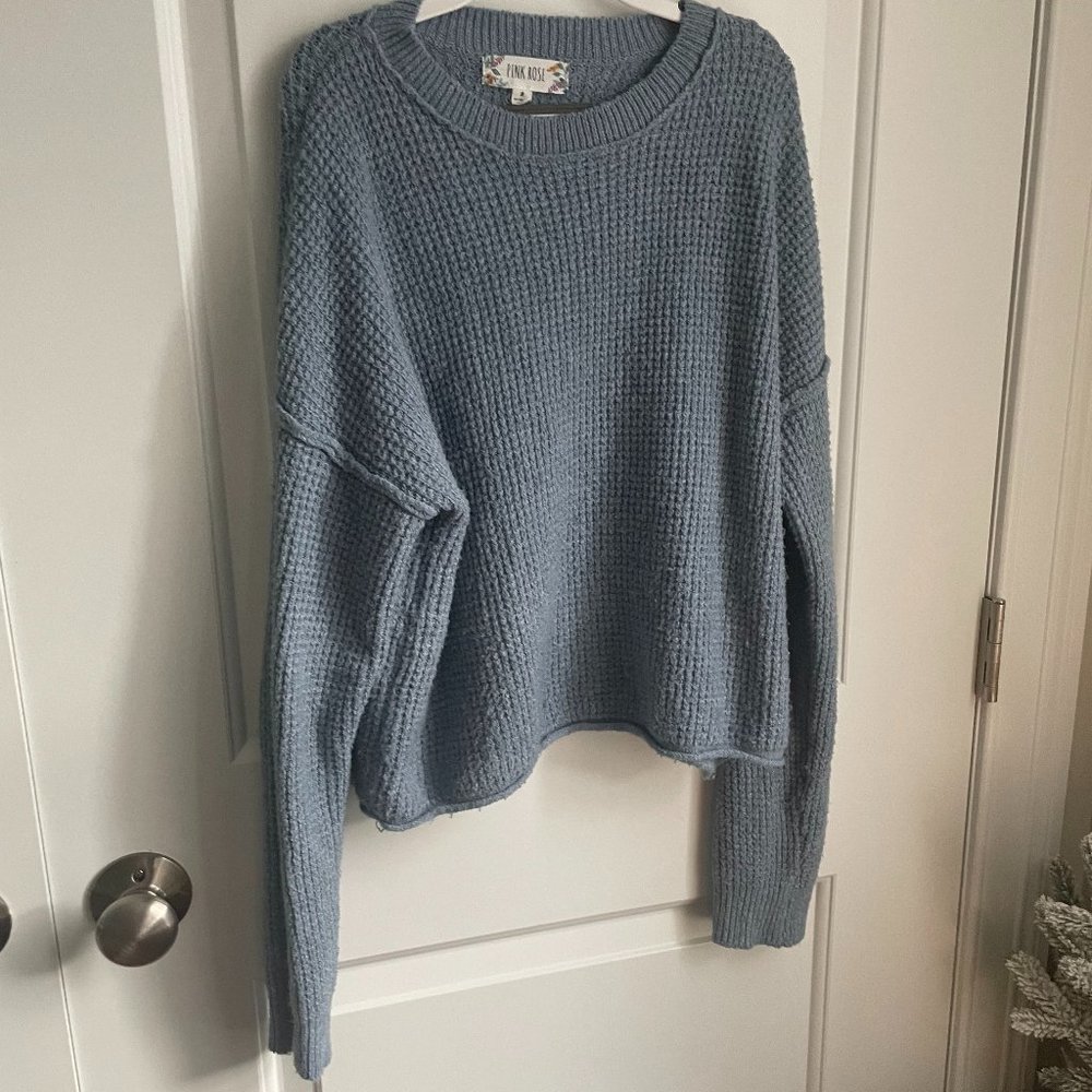 Blue Textured Sweater - PINK ROSE